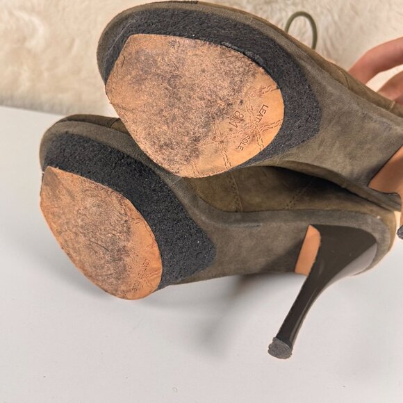 L.A.M.B. Brown Suede Shearling-Lined Platform Ankle Boots Size 7 - Picture 6 of 16